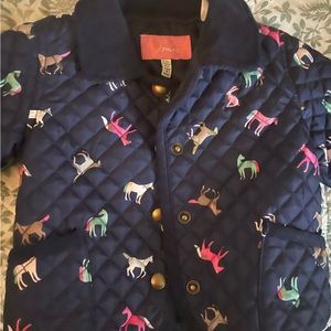 Joules Baby Girls Quilted Corduroy Puffer Jacket - Navy Horses